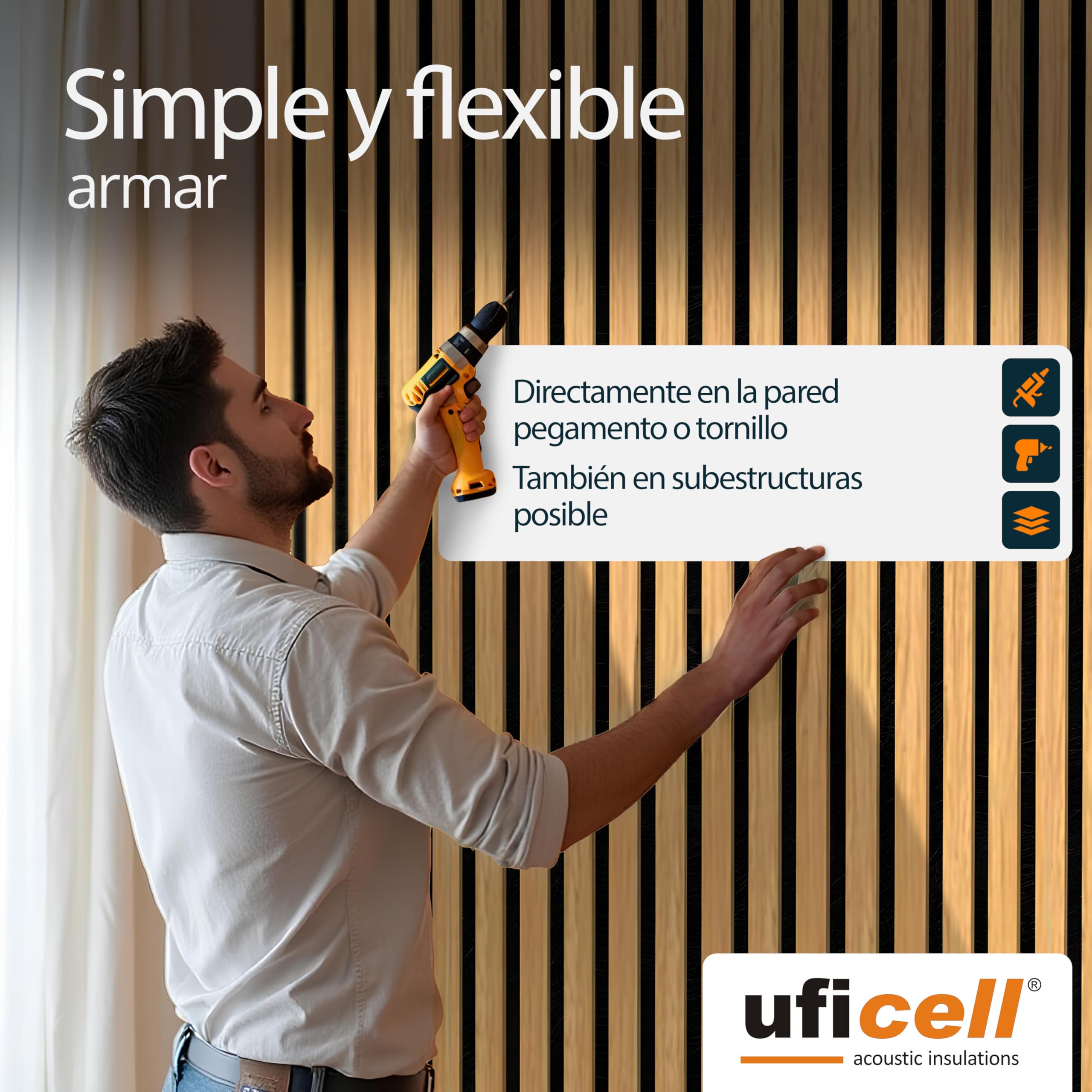 Paneles acústicos Roble Plateado, paneles de pared como revestimiento de pared, fieltro negro, superficie: madera auténtica, formato: 1000 x 480 mm, ancho de las láminas: 27 mm