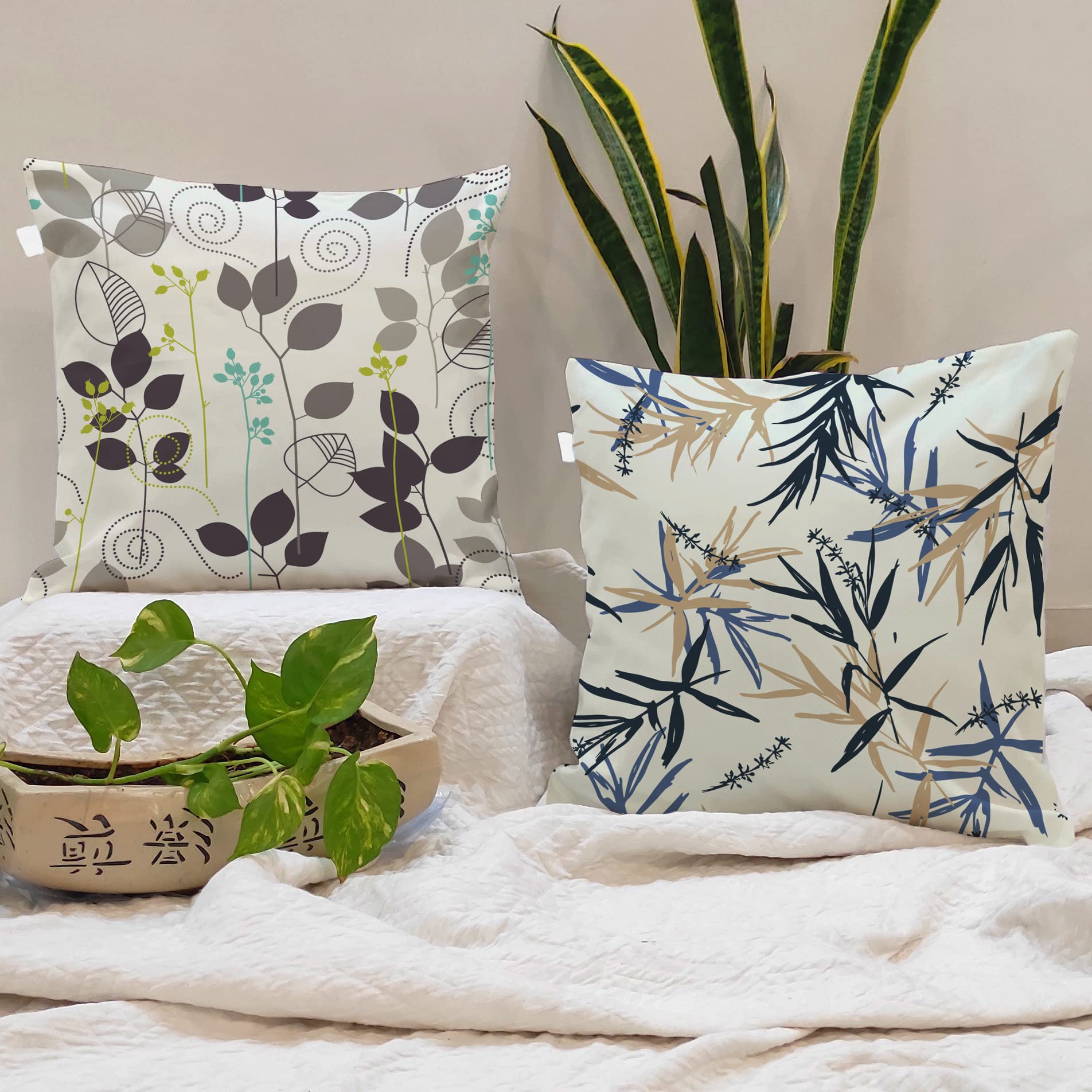 BRICK HOME Black Leaf Printed Poly Cotton Cushion Covers, Set of 2 (24 x 24 Inches) (B0B4W9QTK9) Amazon Price History, Amazon Price Tracker