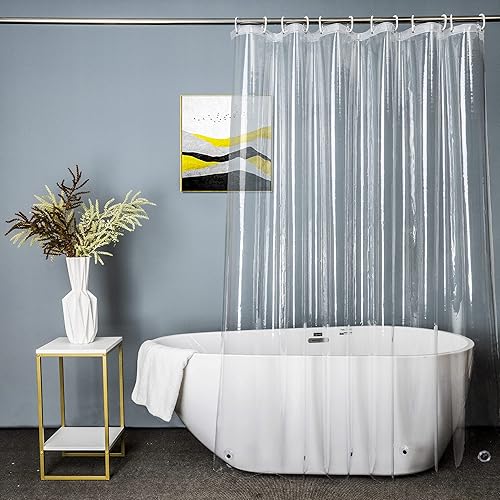 Miniatura 11 de UFRIDAY Cortina de regadera transparente para cabina de 48 x 78 pulgadas, forro resistente impermeable y transparente para baño de PEVA con 3 imanes