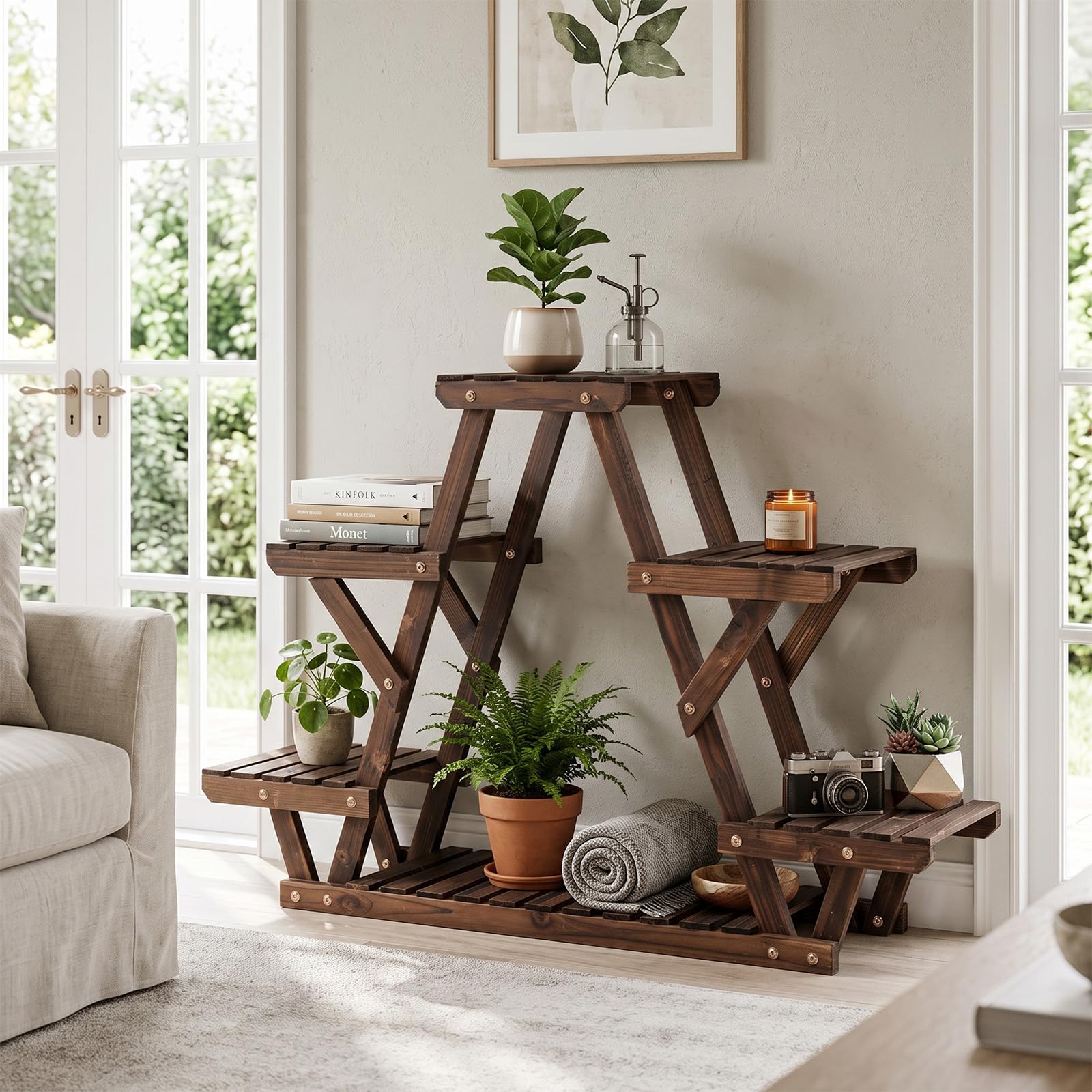 COSTWAY Étagère à Fleurs 4 Niveaux en Bois, Porte-Plantes