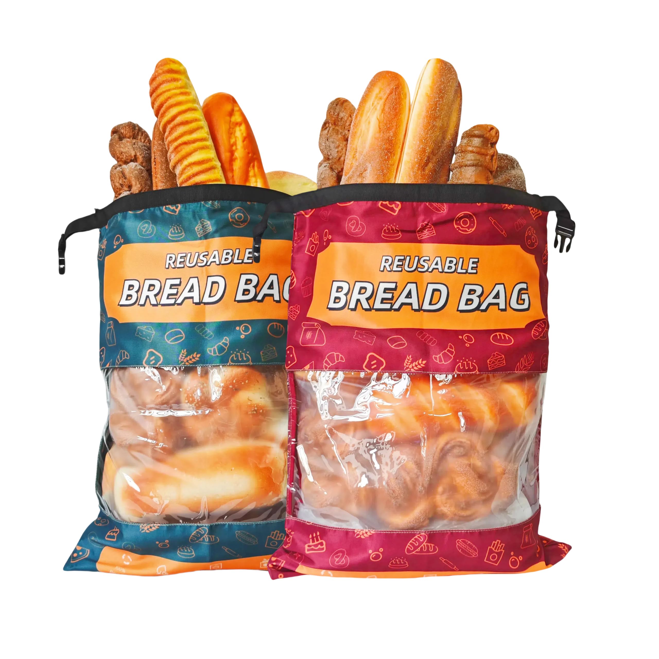 Reusable Bread Bags for Homemade Breads, 2-Pack XL Sourdough Bags with Window & Zipper, Airtight & Freezer Safe, Keep Bread Fresh