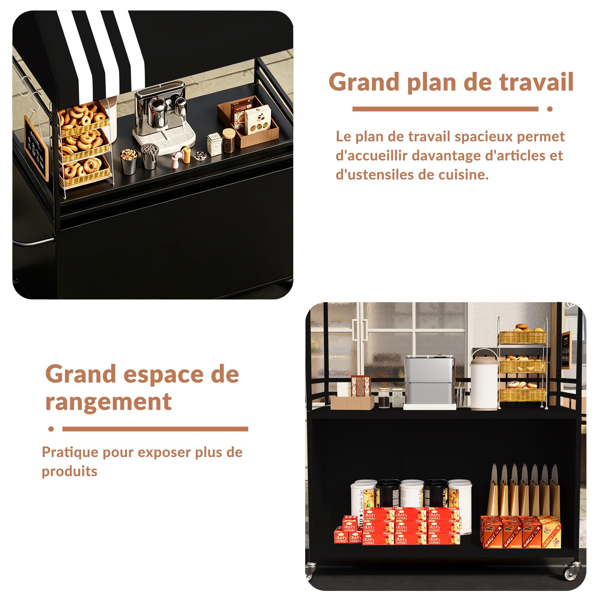 Chariot de Vente Portable avec auvent, Chariots Alimentaires Mobiles avec Roues verrouillables, présentoir de Rue Robuste de 215 cm de Haut pour événements intérieurs et extérieurs