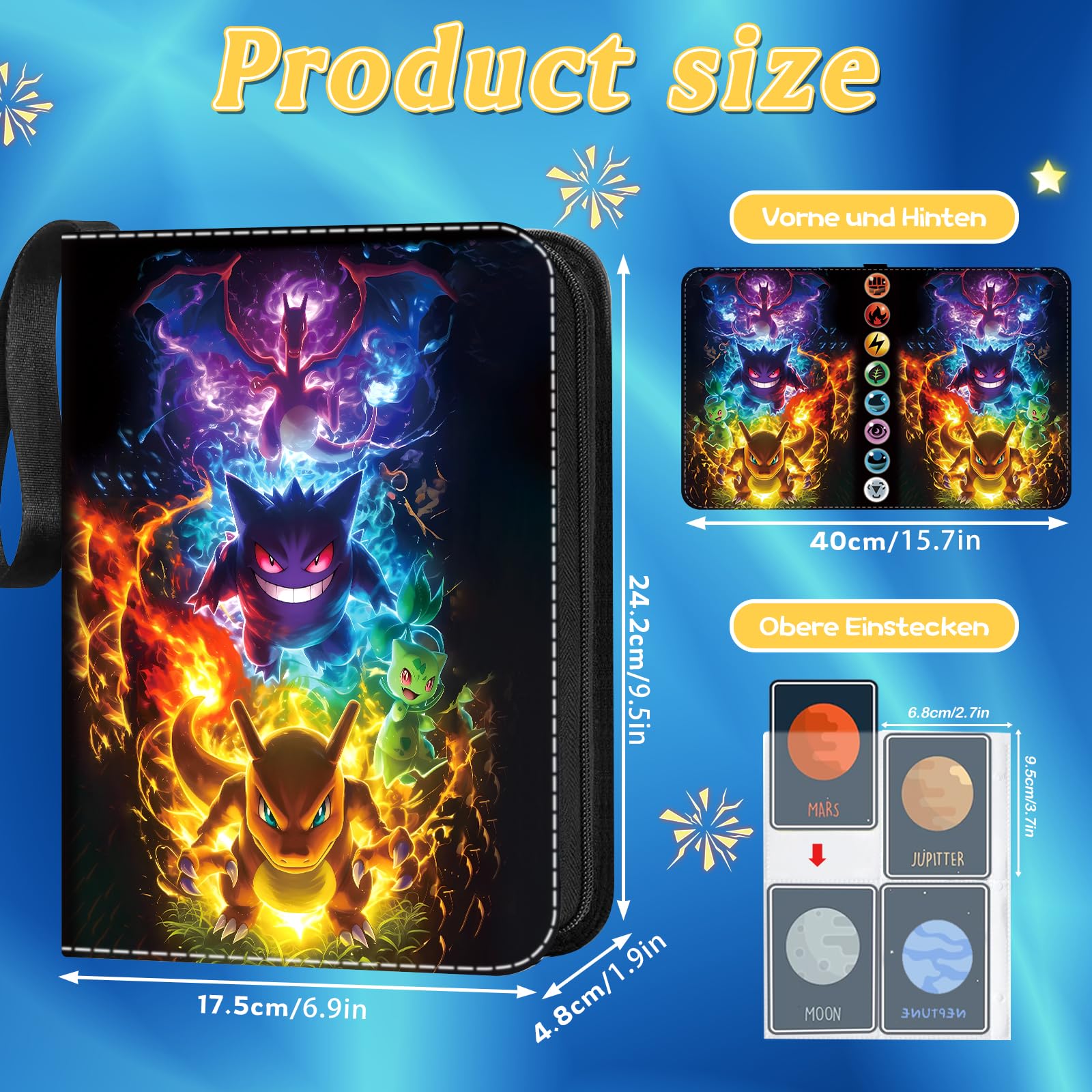 Sammelkarten Album, Karten Sammelalbum, 50 Seiten 400 Sammelalbum Karten Kapazität, Tragbarer Wasserdichter Sammelalbum, Mit Reißverschluss Sammelkartenalben, Karten Album Geschenk für Kinder - 2