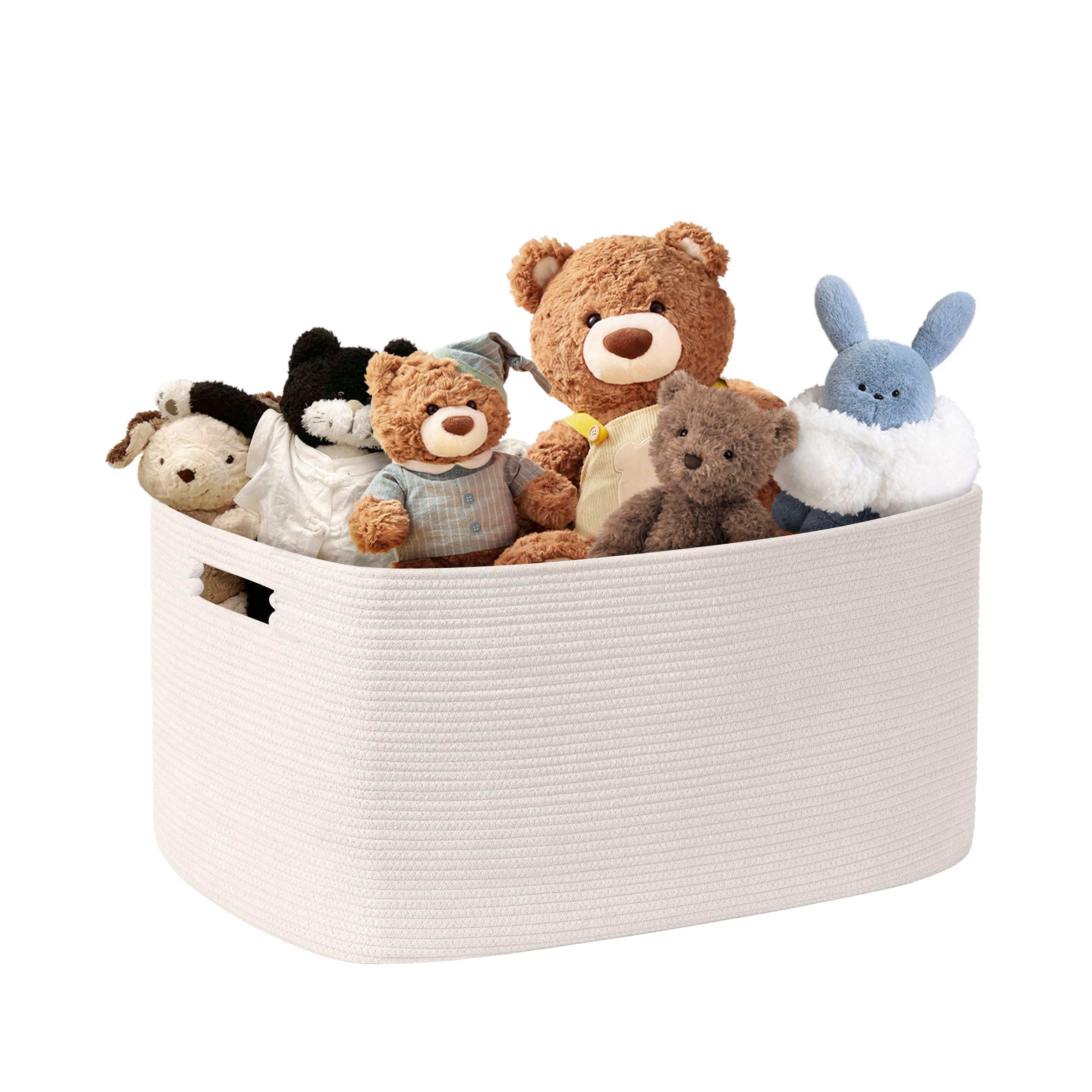 MYHOMMATTO 60L Small Baby Girls Laundry Basket for Nursery Storage,Cute Woven cotton Rope Baskets for Kids Toy Gifts,Boho Square Wicker Blanket hamper for Living Room,Bedroom Dirty Clothes, White