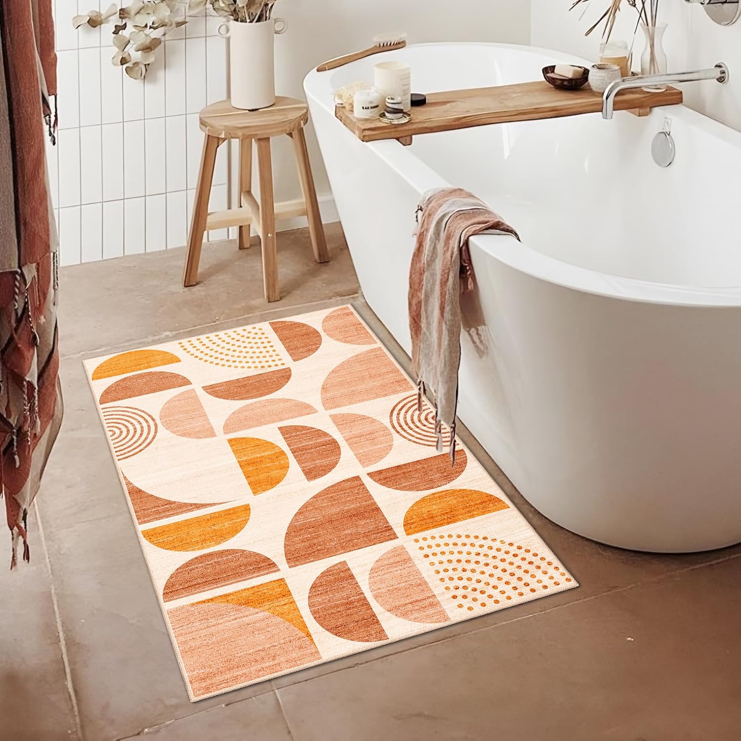 MUJOO Boho Small Rug Washable,2x3 Area Rugs for Entryway Bathroom Entry Entrance Bedroom Kitchen,Front Door Mat Soft Throw Carpet Non Slip Indoor Modern Abstract Bohemian Orange