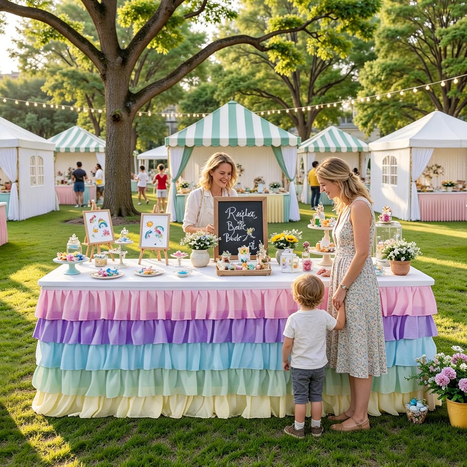 6FT Tulle Rainbow Table Skirt Tutu Unicorn Tablecloth for Rectangle Round Tables, Pastel Desk Skirt for Birthday Party Baby Shower Decoration Ruffle Table Skirting