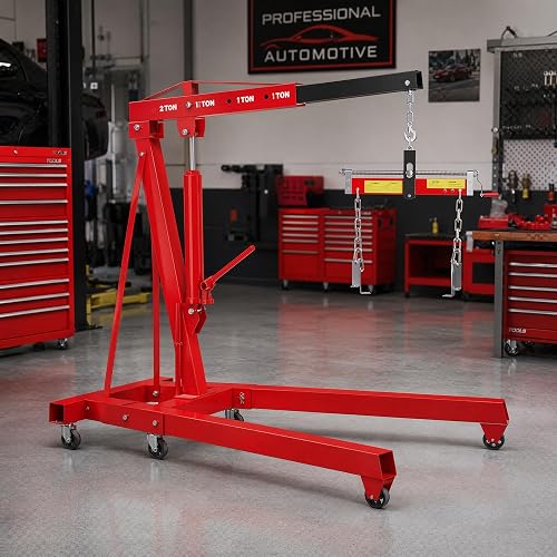 7000 LBS Engine Hoist with Leveler, 3 Ton Alloy Steel Cherry Picker Engine Hoist, Folding Cherry Picker Shop Crane Engine Hoist Ease of Assembly, Engine Lift for Workshop Warehouse Garage