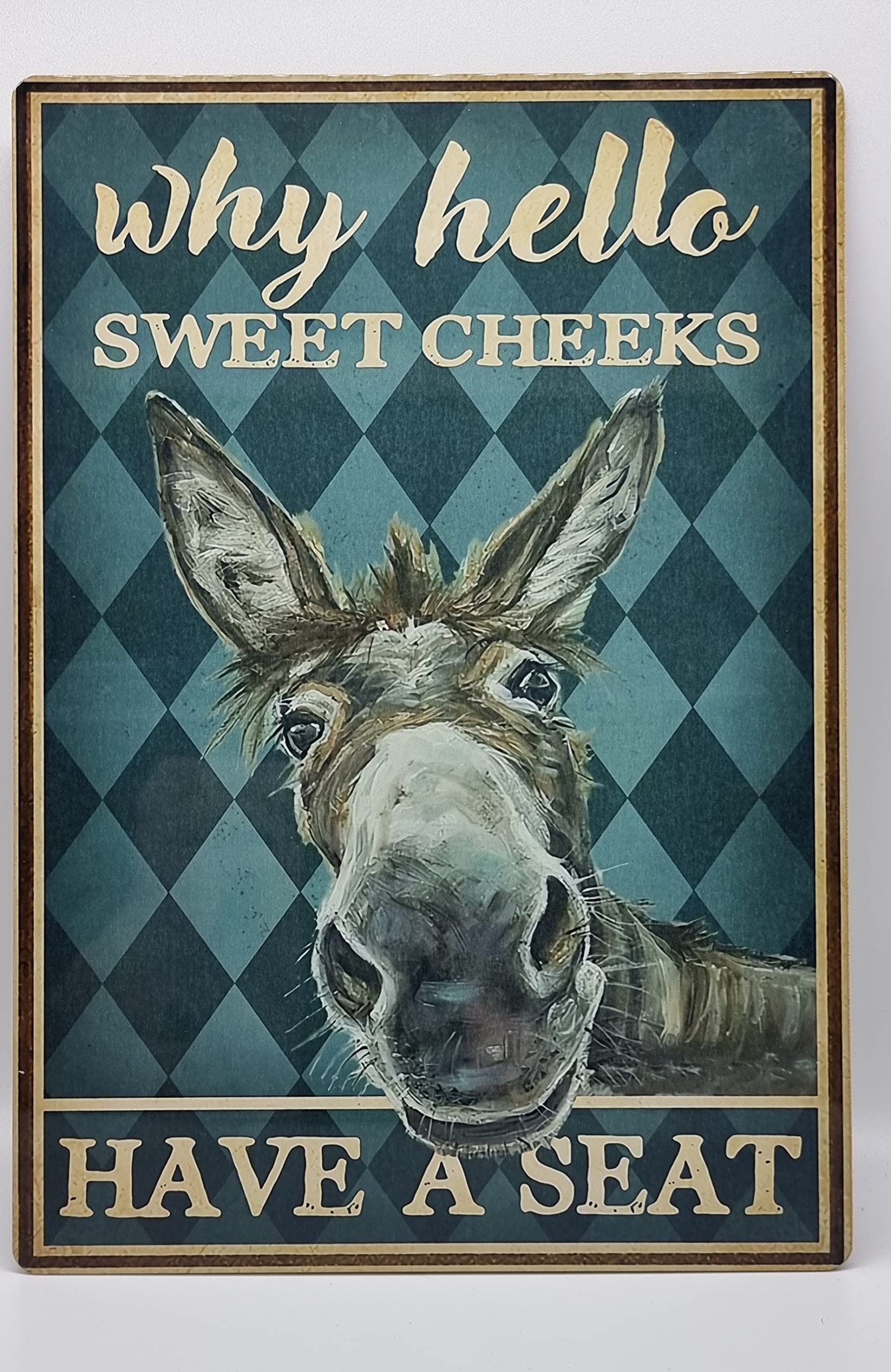 Matlpats Bathroom Wall Decor - Why Hello Sweet Cheeks Have A Seat Hand Printed Aluminium Sign - Funny Comedy 6X8 Inch