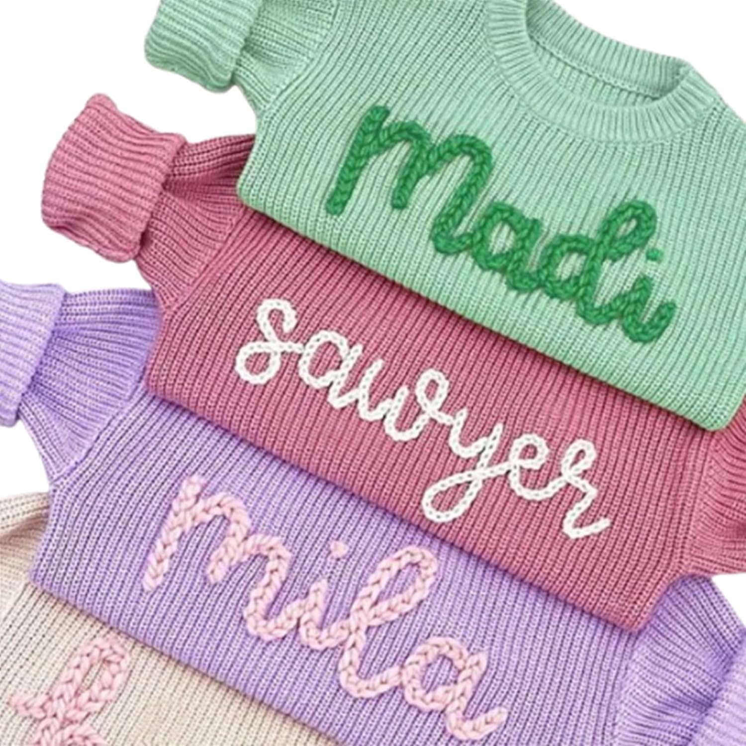Personalized Baby Toddler Sweater, Custom Name Monogram Hand Embroidered Knit Sweater Perfect for Baby Toddler Kid Knitted Sweatshirt Multicolor