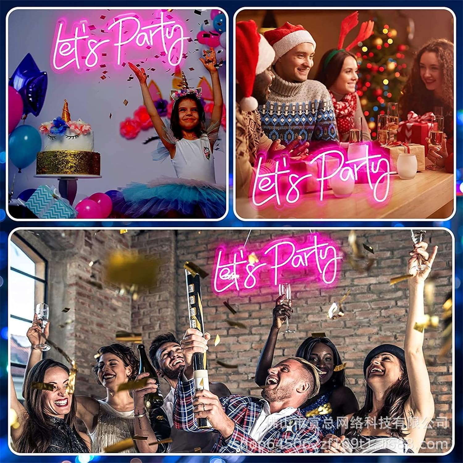 Neonowy znak świetlny LED Let's Party Neonowy znak, Neonowe światła LED na Boże Narodzenie Dekoracja urodzinowa Lampy tła Wall Art Home Bar Pub, 60x26cm
