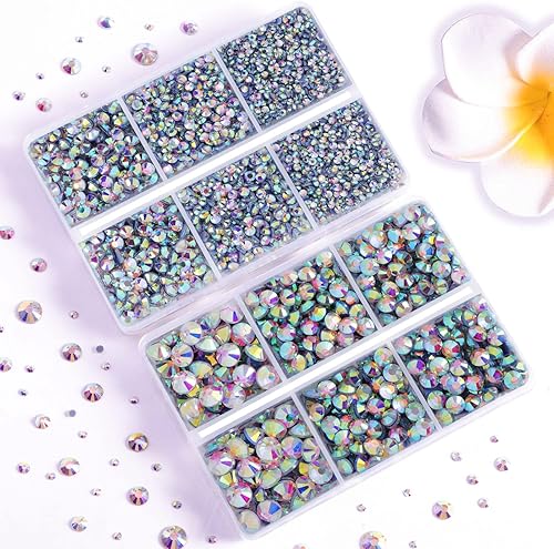 Miniatura 2 de 6736 diamantes de imitación termoadhesivos con parte trasera plana, diamantes de imitación AB transparentes para manualidades, ropa mezclada en 5