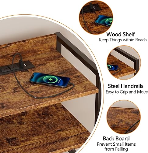 Miniatura 4 de Furnulem Cómoda de 4 cajones para dormitorio, mesita de noche alta con luz LED y estación de carga, mesita de noche pequeña, cubos de tela, marco de