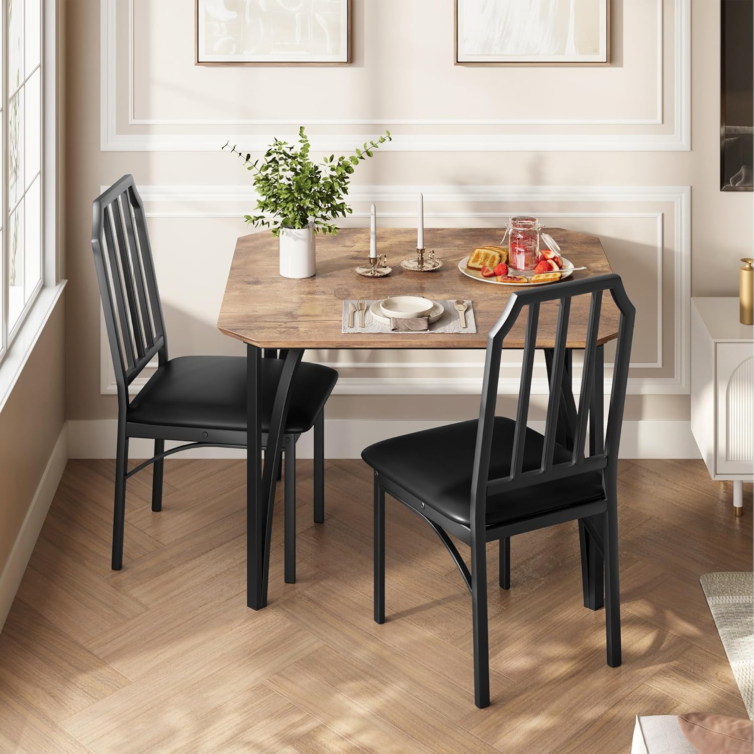 IDEALHOUSE Dining Table Set for 2, Kitchen Table Chairs Set of 2 with PU Upholstered Cushion, Dining Room Table Set for 2 Furniture with Kitchen Chairs Suitable for Small Space - Retro Brown