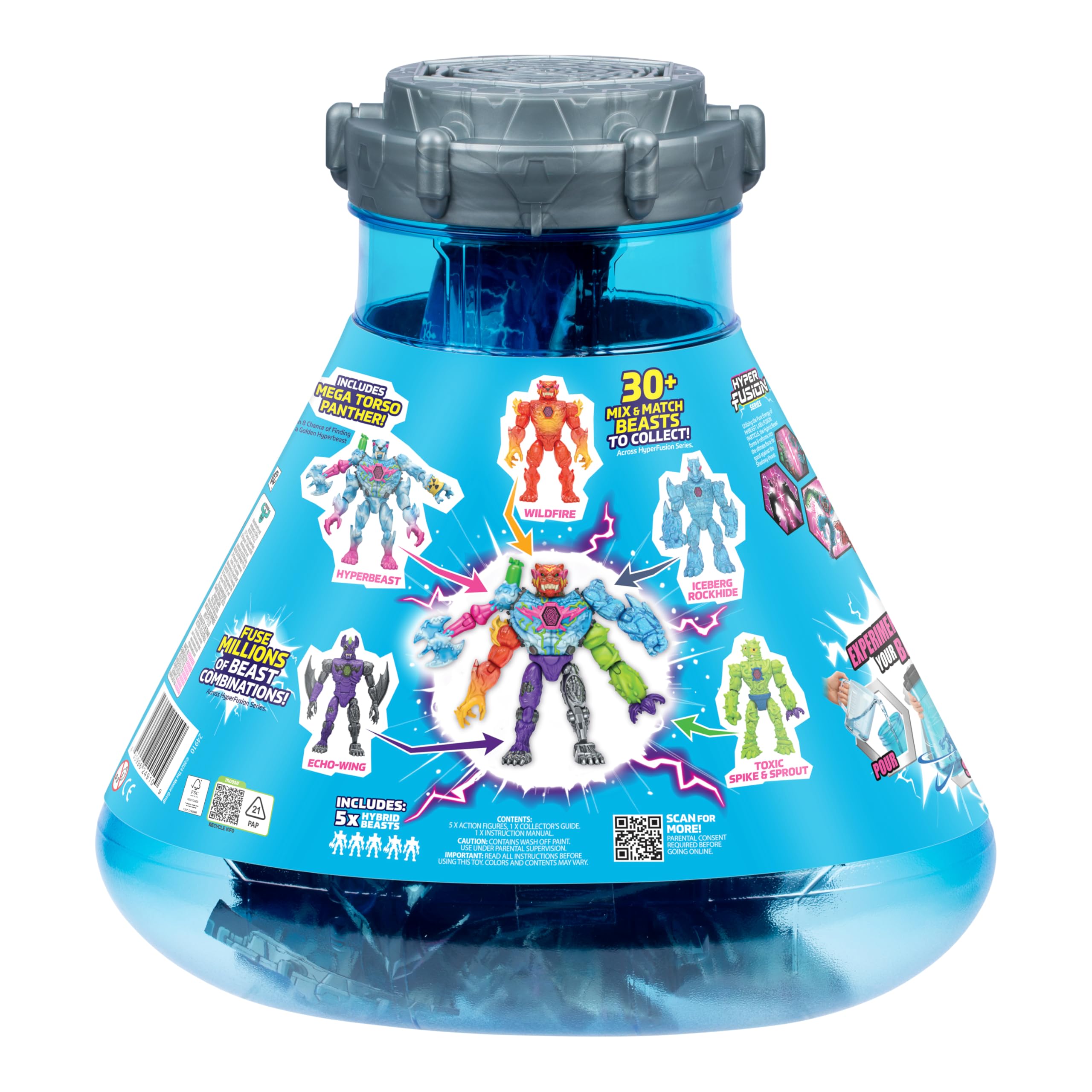 MrBeast Lab Hybrids megapack, CREA 5 Figuras de acción híbridas con Piezas Intercambiables, Experimento de Mega Torso Panther para Descubrir los Colores Reales del híbrido, más de 30 para coleccionar