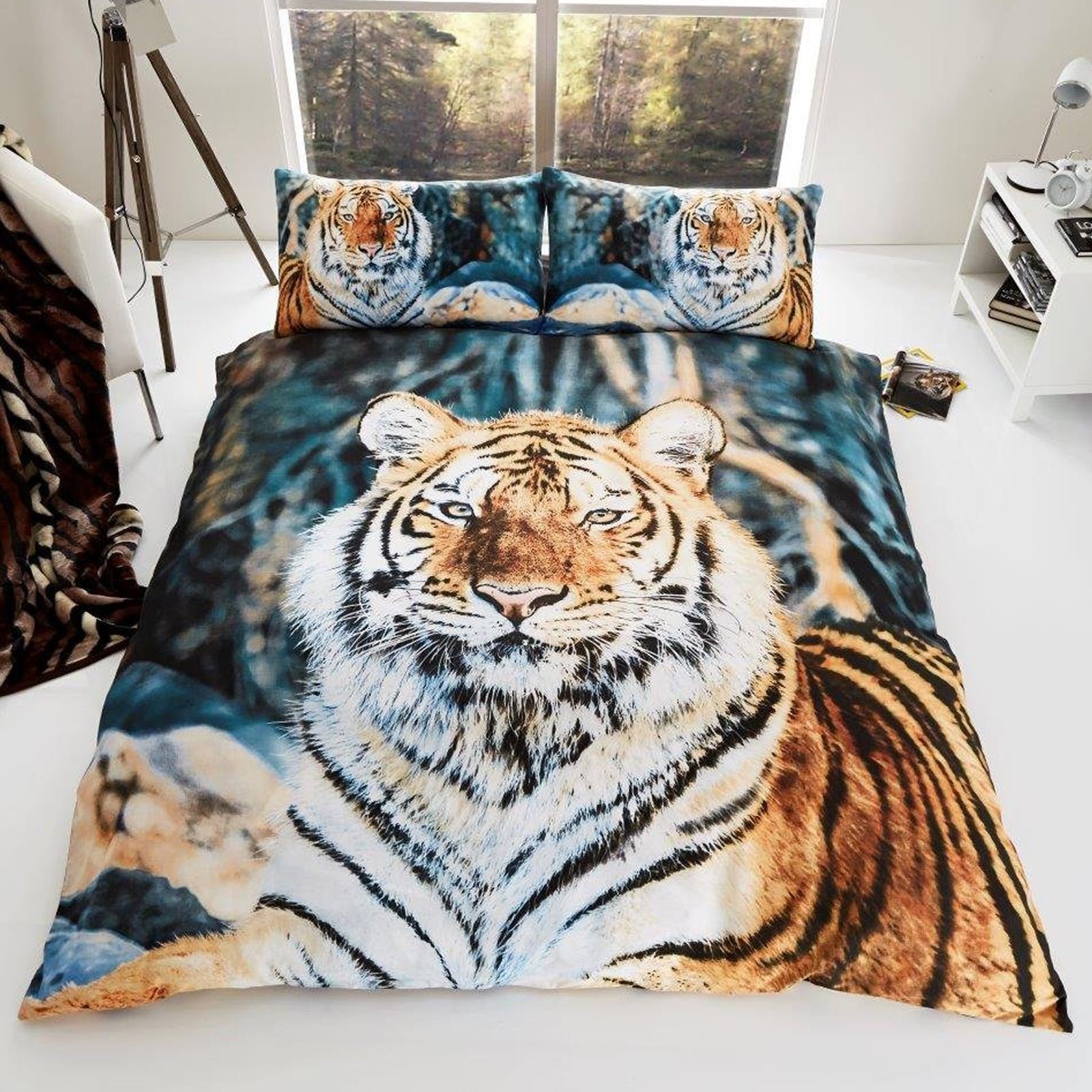 GC GAVENO CAVAILIA Wildlife Duvet Cover Sets, 3D Animal Bedding Set, Soft & Cosy Breathable Comforter Covers, Tiger, King