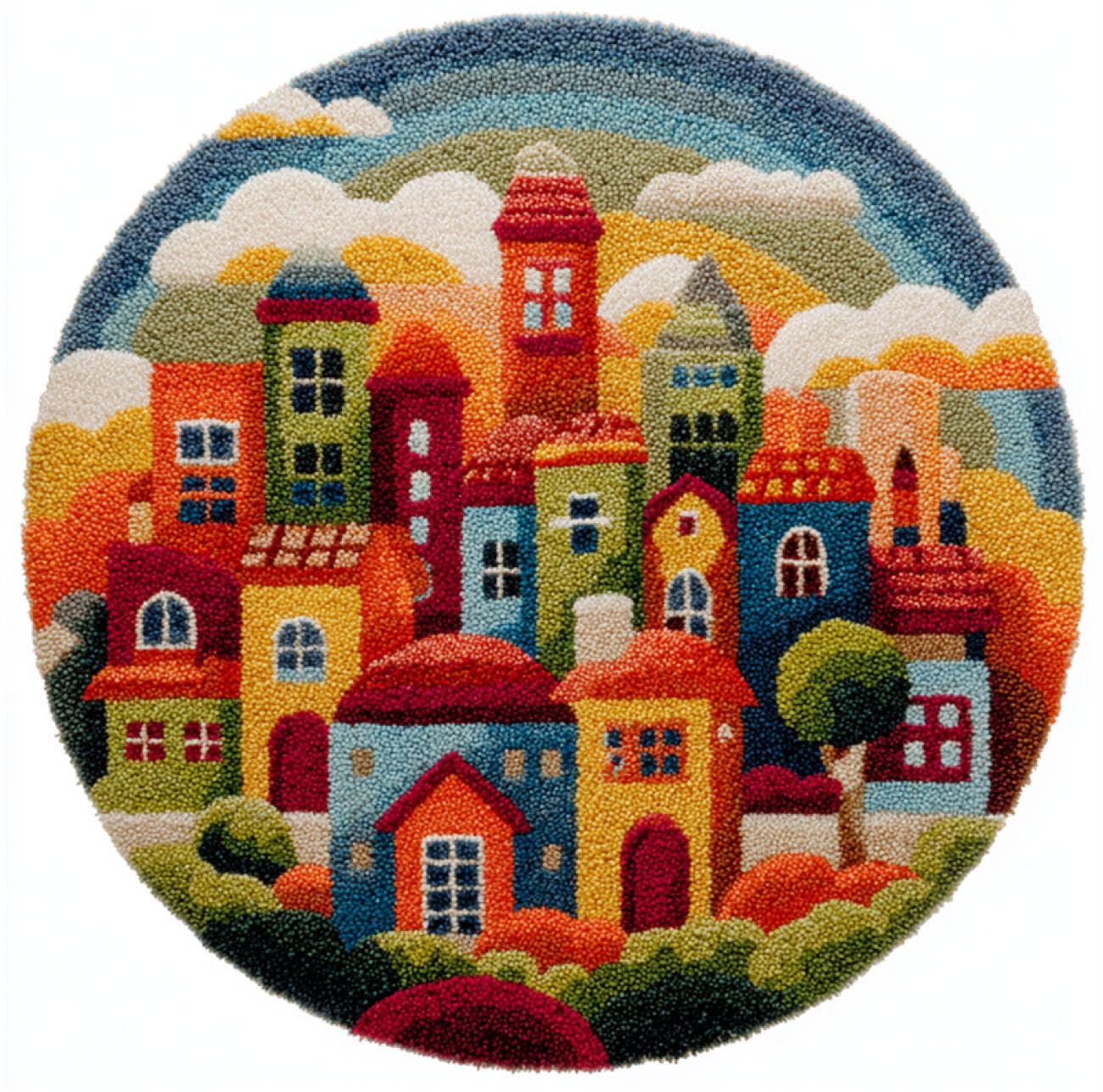 Kitquiver Latch Hook Kit Rug Cartoon Town DIY Crochet Kits Needlework Crafts for Home Decor，Latch Hook Kits for Beginners Adults 50x50cm