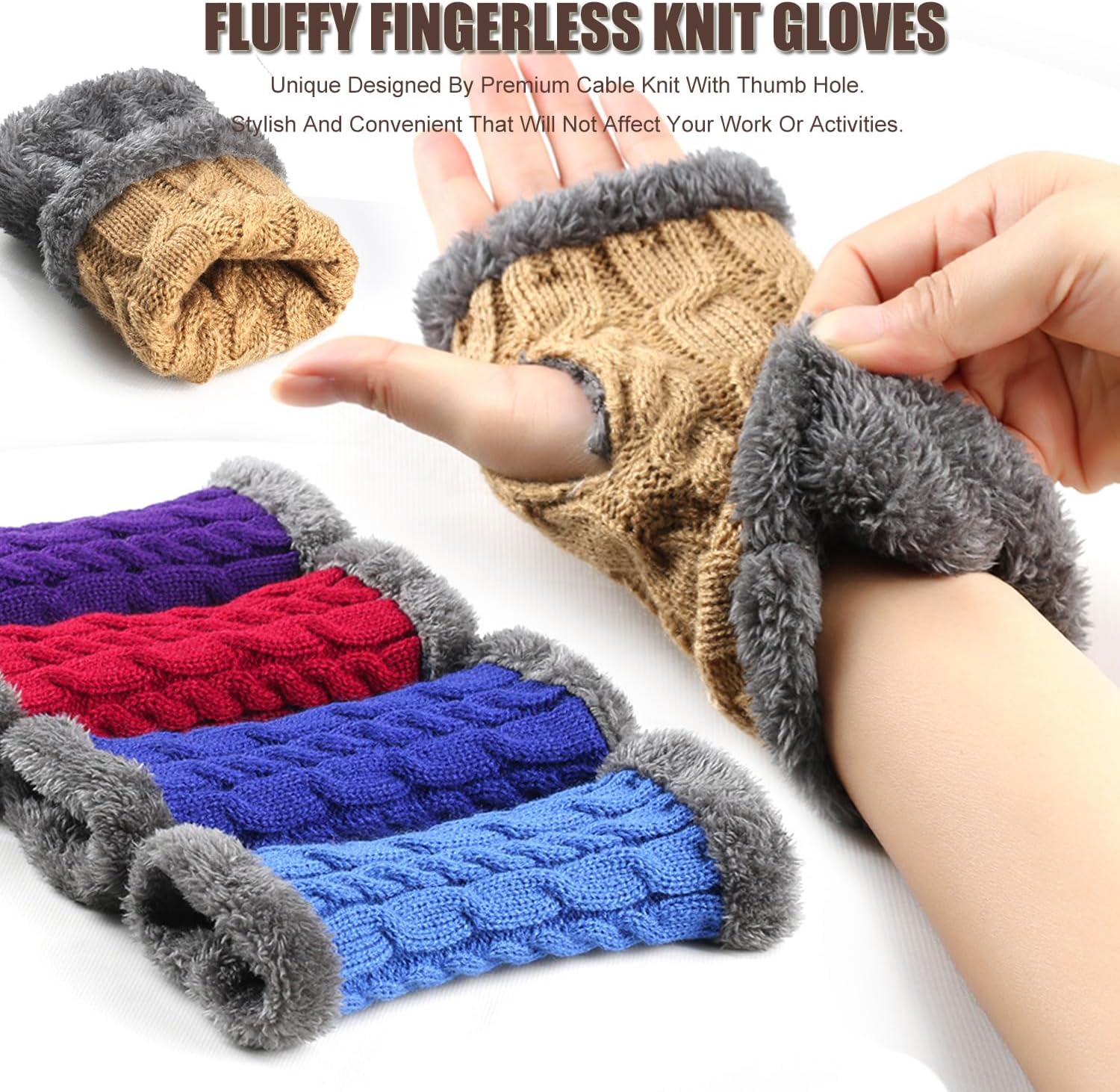 Knit Arm Warmers Fingerless Knitting Gloves Winter Mitten Gloves ThumbHole Costume