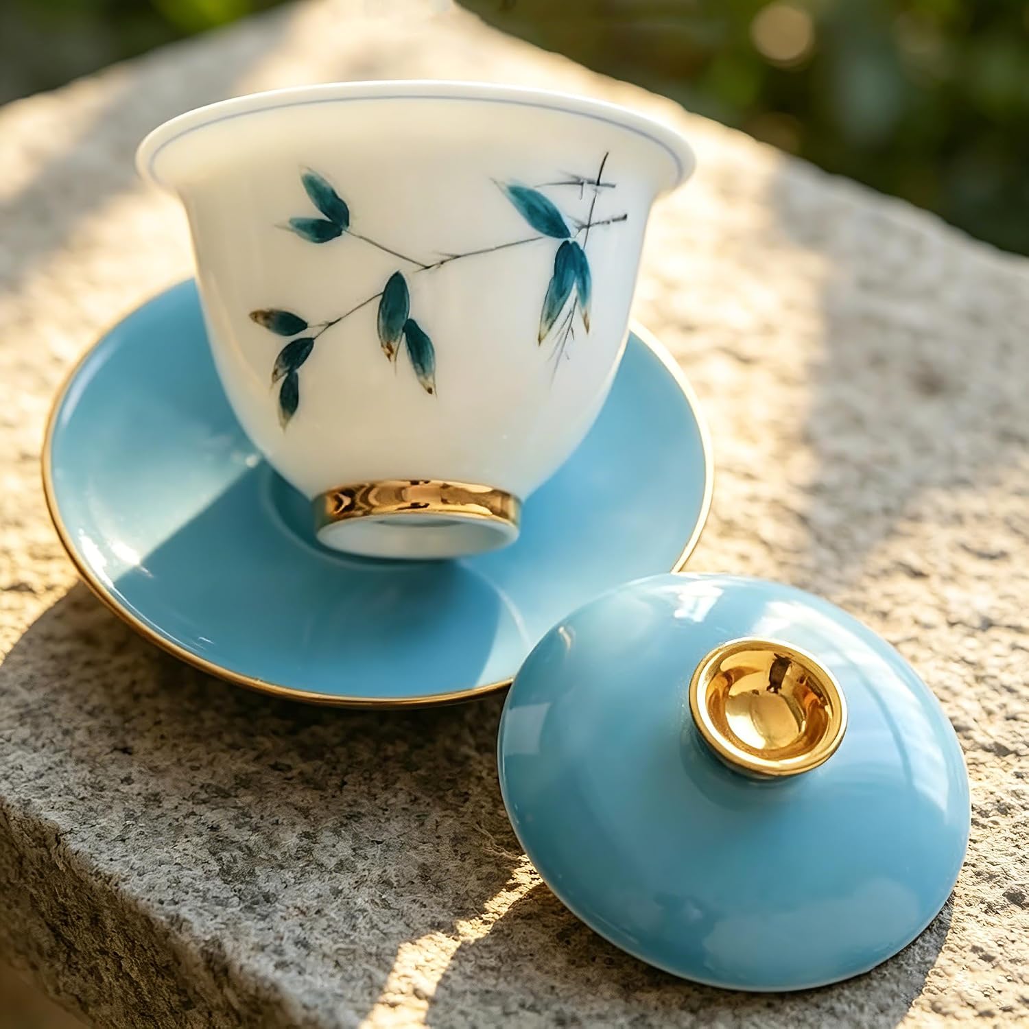 Jingdezhen Chinese Traditional Teaware Gaiwan, 5.4oz/160ml Large Gaiwan, China Blue and White Porcelain Kung Fu Tea Cup and Saucer with Lid, Handmade Ceramic Teacups Tea Bowl Set