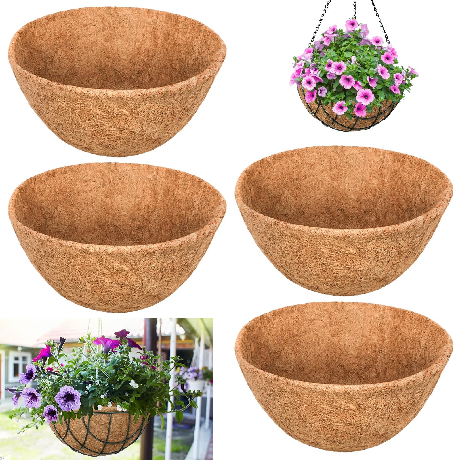JOEN 16 Inch Round Coco Liners for Hanging Basket（2Pieces