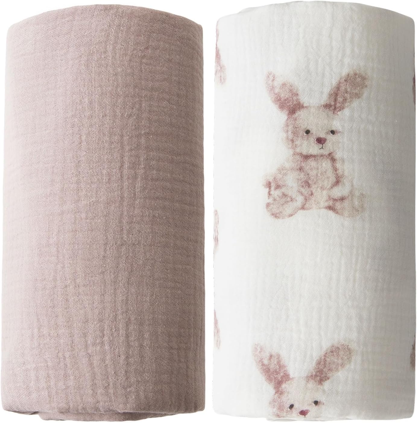 Little Jump 2-Pack Cotton Muslin Swaddle Blankets for Baby Boys Girls - Boho Baby Blanket for Boys & Girls- Large 47 x 47 inches Receiving Blanket Neutral (Bunny)