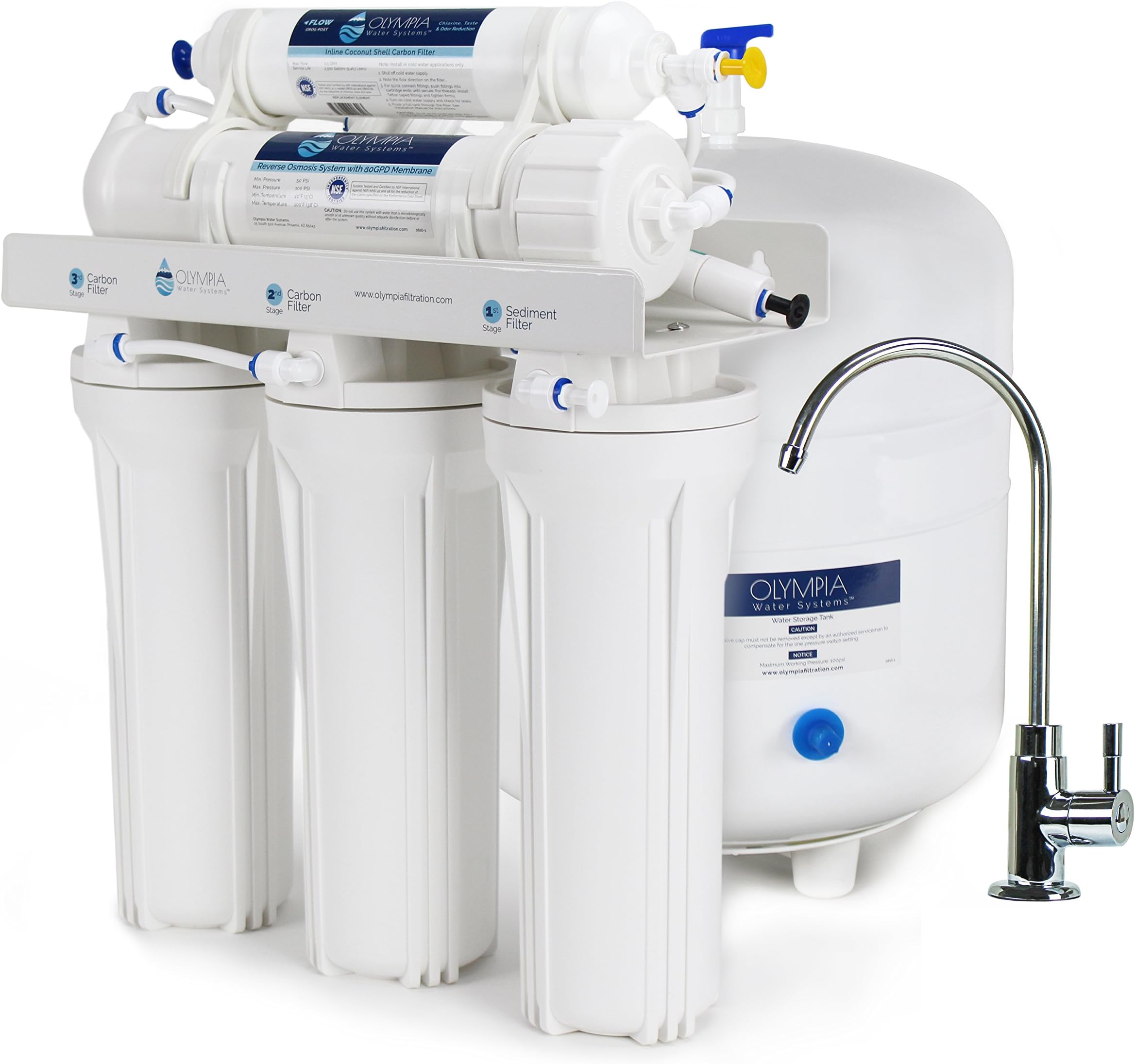 Olympia Water Systems OROS-80 5-Stage Reverse Osmosis Water Filtration System with 80GPD Membrane - NSF Certified