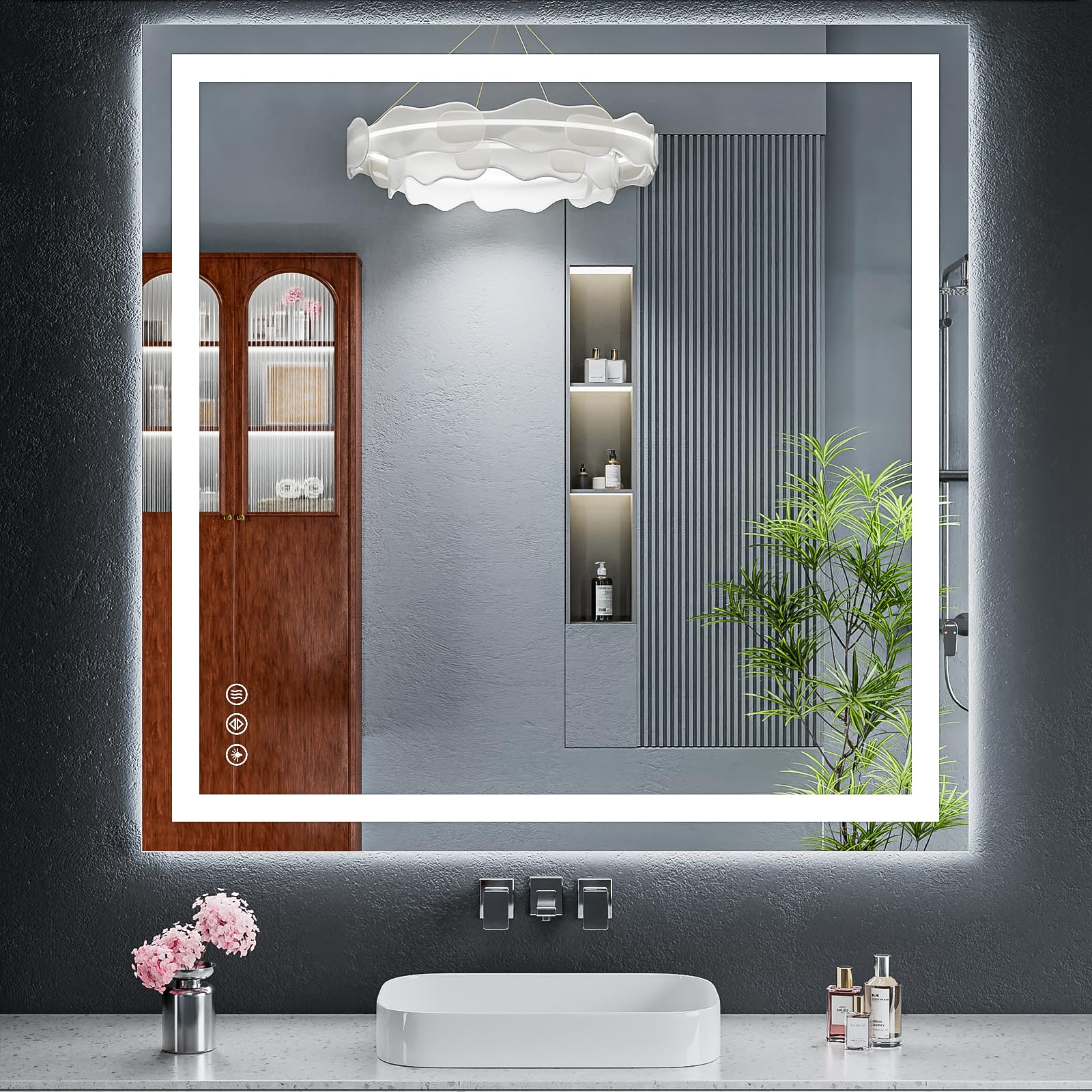 Photo 1 of 40"x40" LED Bathroom Mirror with Lights, Backlit+Frontlit, Anti-Fog