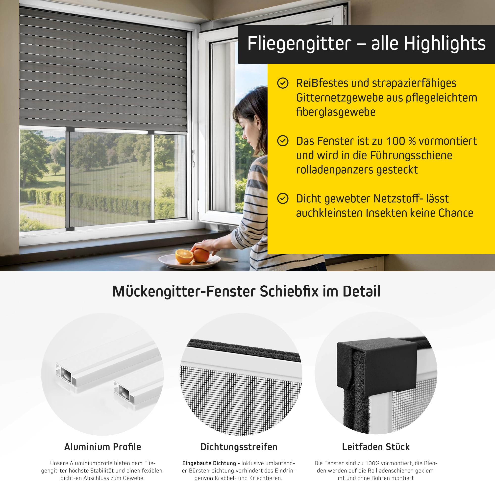 jarolift Cadre Moustiquaire Coulissant Sans Percer Pour Fenêtres Portes Avec Volet Roulant, En Aluminium, 75 x 50 cm (extensible jusqu'à 142 cm), Blanc