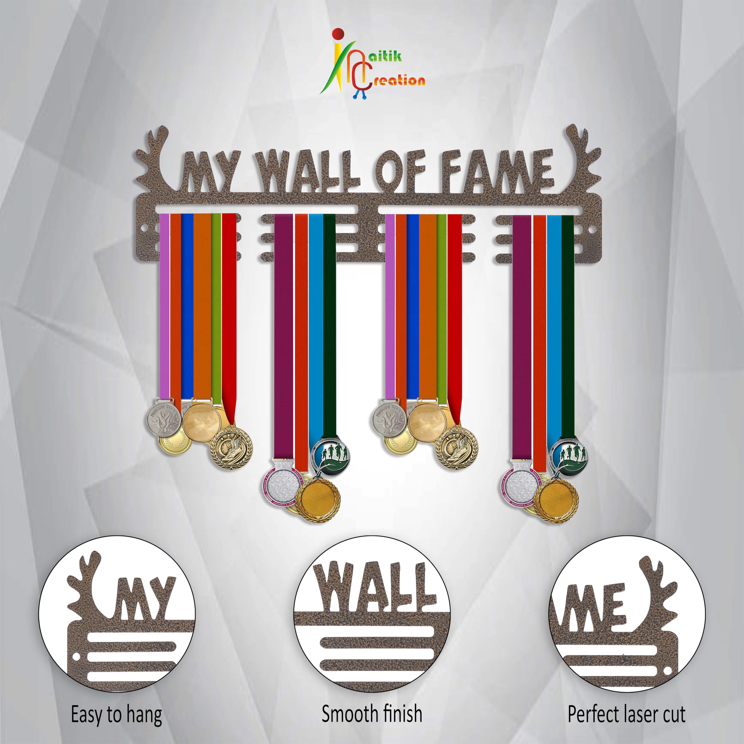 NAITIK CREATION Medal Hangers for Wall – Medal Holder Display Hanger | Holds Up to 65 Medals | Sports Medal Display | Medals Hanger | Premium Antique Golden (My Wall of Fame) 2