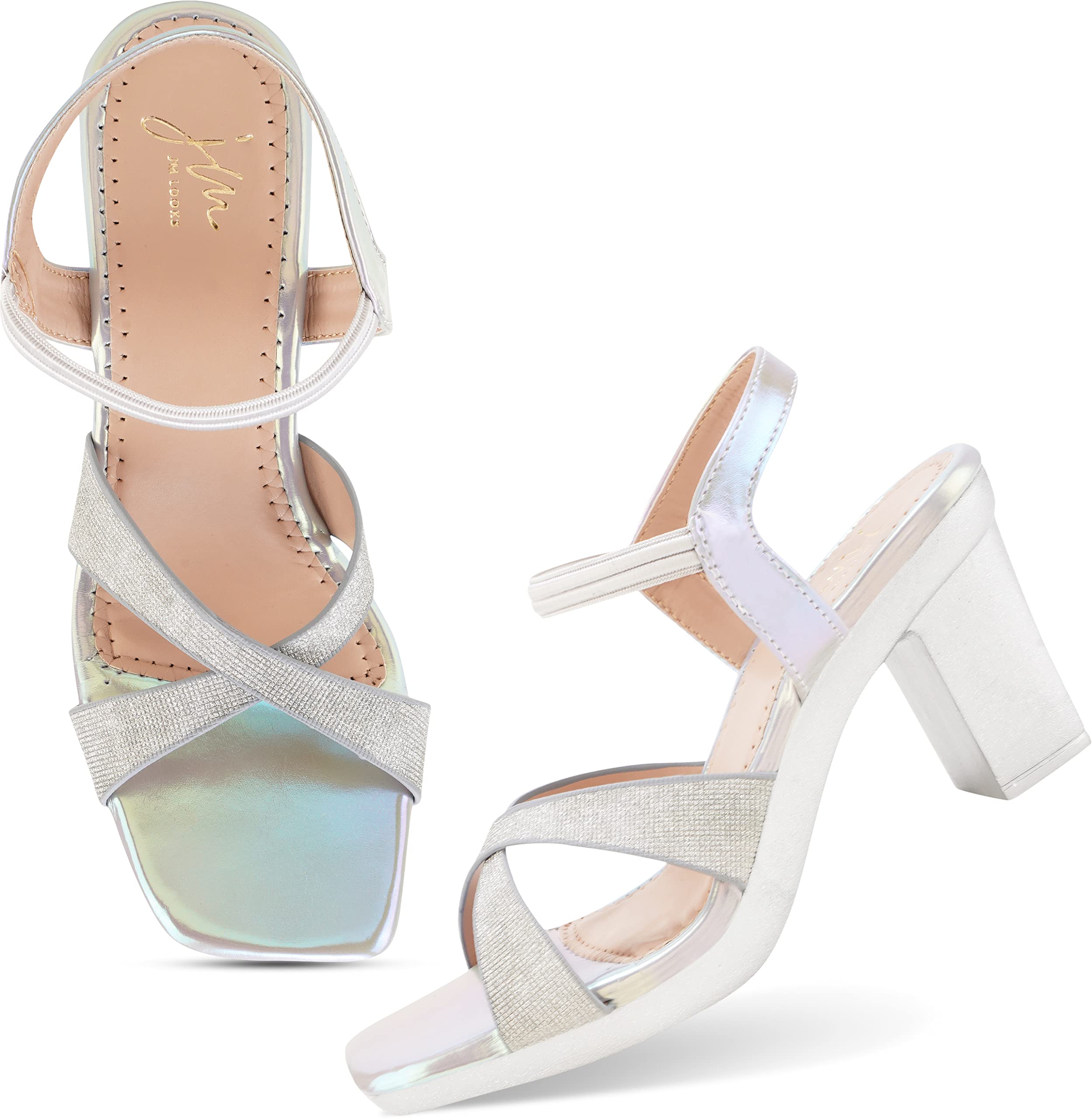 JM LOOKS Fashion Casual Block Heels Sandals With Solid Comfortable Sole For Womens & Girls YG-16-Silver-38-X (B0C4Y626K4) Amazon Price History, Amazon Price Tracker