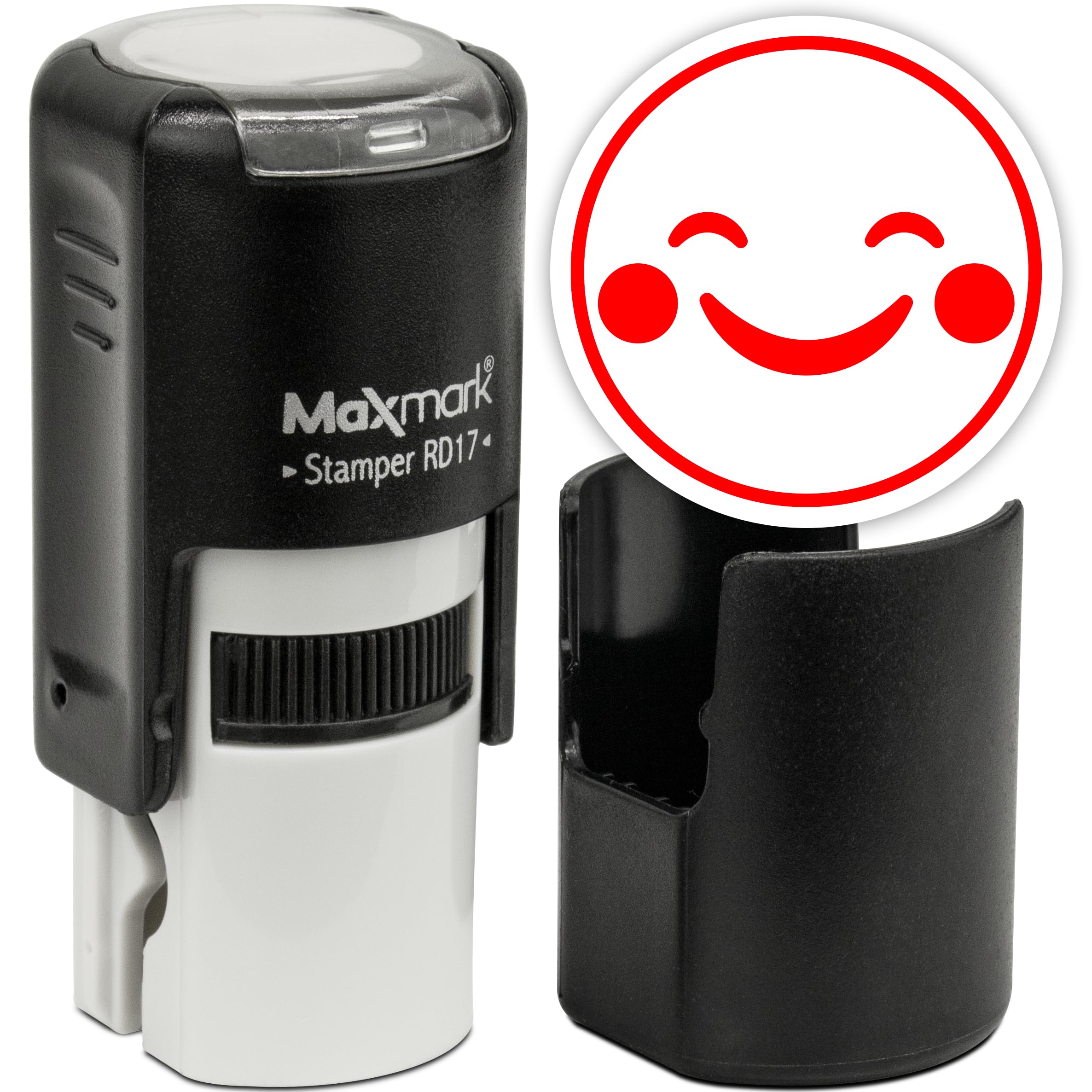 MaxMark Round Self Inking Emoji Stamp - Happy - Red Ink