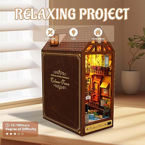 Miniatura 21 de Flever Kit miniatura de rincón de libro para casa de muñecas, decoración de estantería de estilo chino, rompecabezas de madera 3D, kit en miniatura