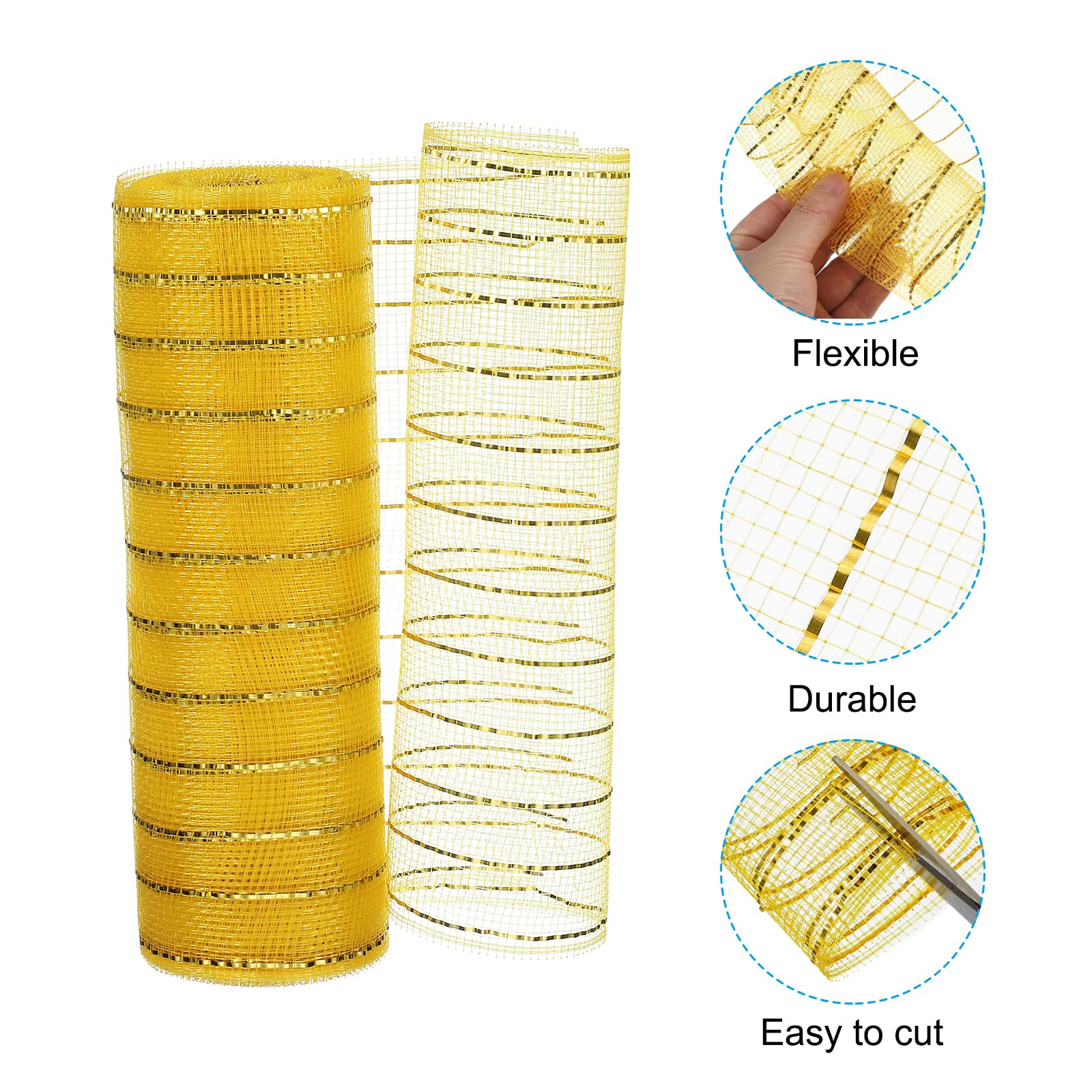 PATIKIL Decorative Mesh Ribbon, 10 Inch x 10 Yard Mesh Ribbon Roll Foil Metallic for Christmas Tree Wreath Decoration Gold - Image 3