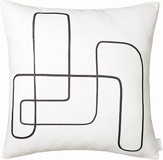 RHOOM - Unique Black & White Square 'Danyon' Cushion Cover with Geometric Minimalist Hand-Drawn Line Design - 45cm x 45cm, 18" x 18"