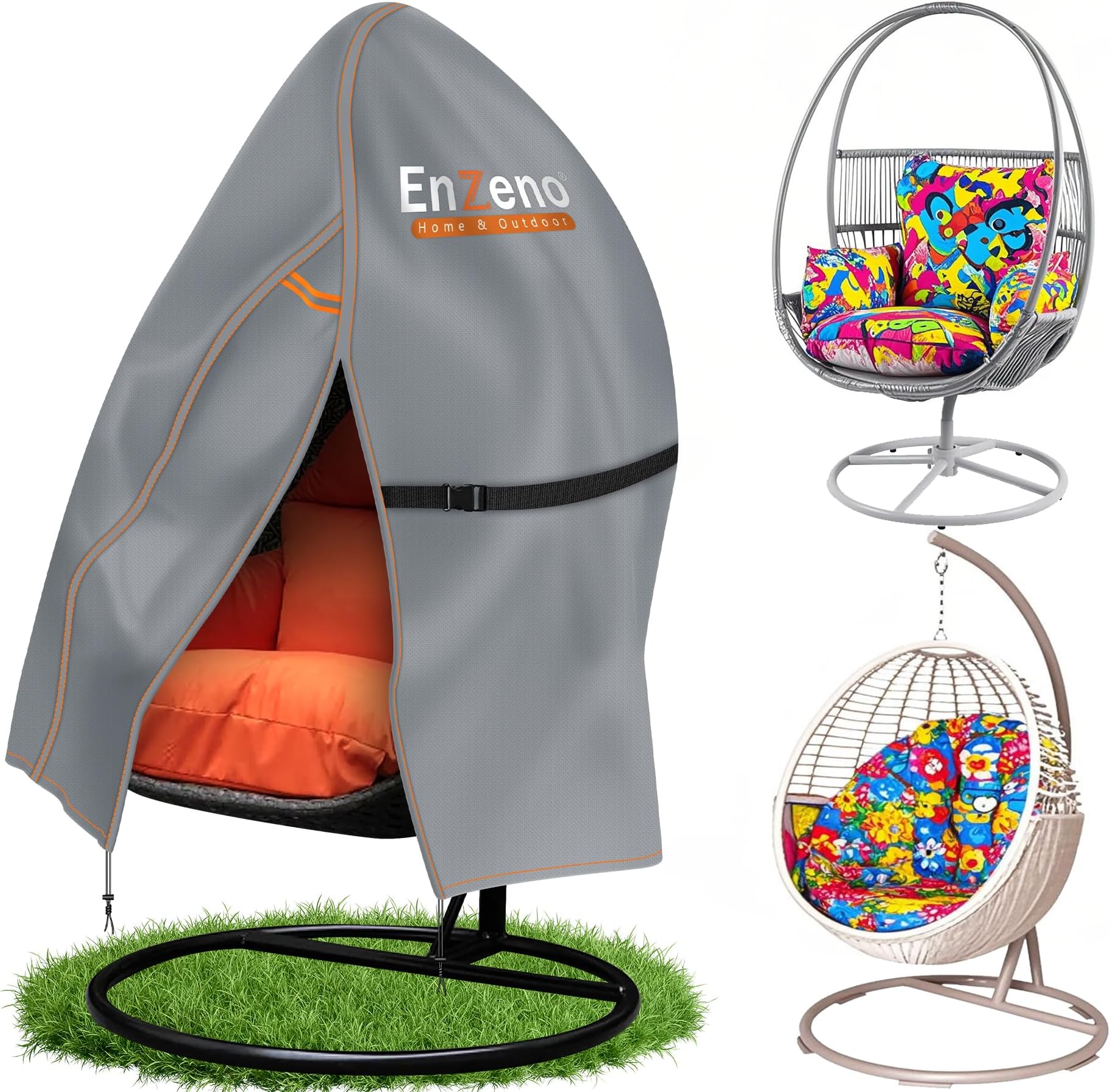 Patio Hanging Egg Chair Cover, Outdoor Single seat Cocoon Swing Egg Chair Cover Waterproof with Zipper, 300D Heavy Duty Veranda Garden large Covers for egg chair on stand 190 * 115cm, Grey