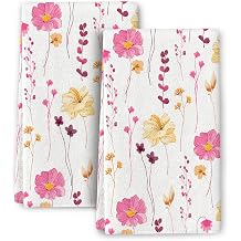 Watercolor Floral Kitchen Towels Decorative Set of 2, Pink Flower Dish Towel Hand Towels for Kitchen Decor, Absorbent Drying Dish Cloth, Summer Tea Towel 16x24 inch