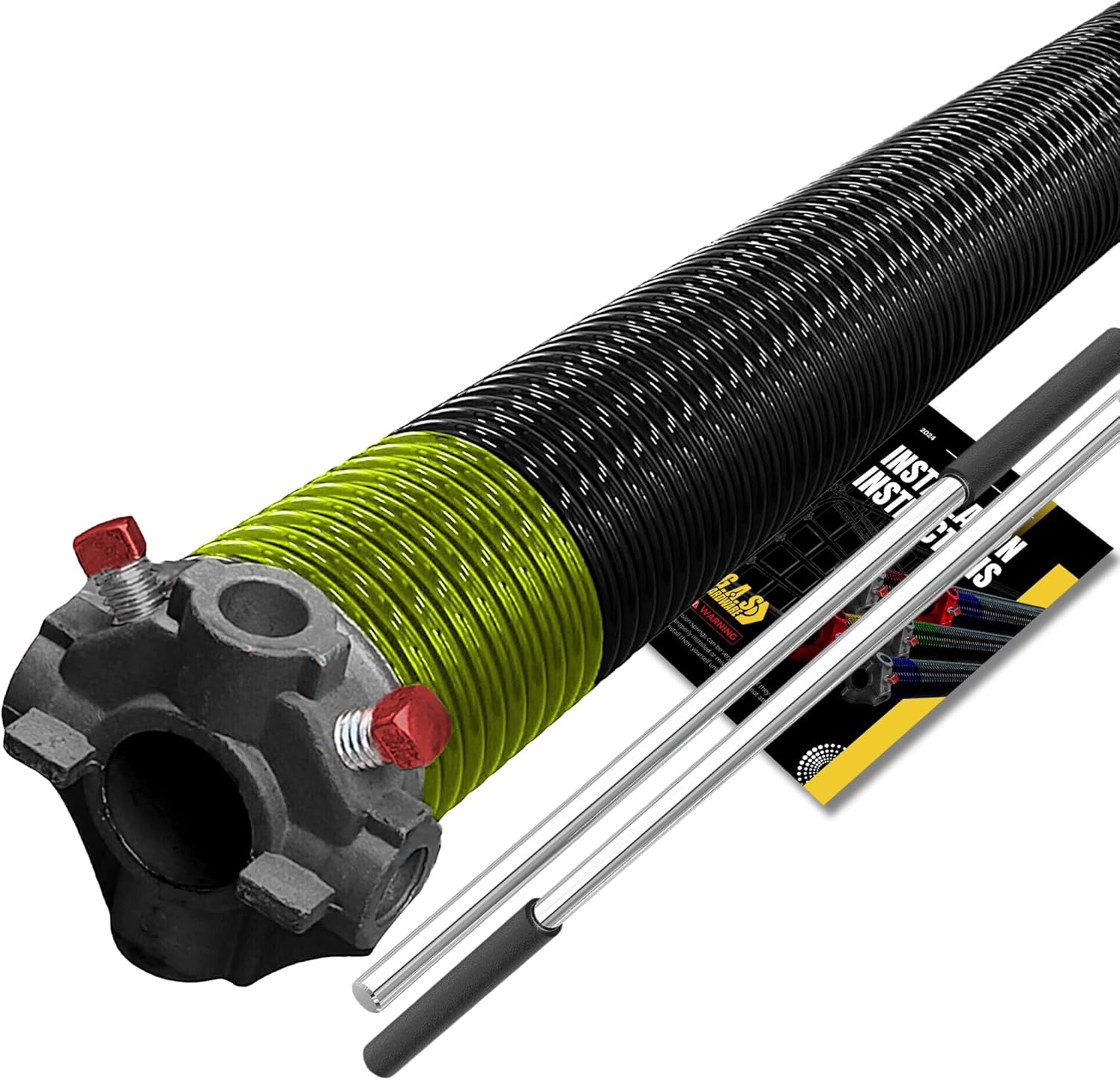 1.75" Garage Door Torsion Spring Replacement with Non-Slip Winding Bars for Right Side of Garage Door Black Cone - Heavy Duty Precision E-Coating 5-Year Warranty Minimum 30,000 Cycles (207x1.75x23)