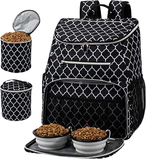 BAGLHER Dog Travel Bag Backpack, Airline Approved Pet Supplies Backpack, Dog Travel Bag with 2 Silicone Collapsible Bowls and 2 Food Baskets DLBlack