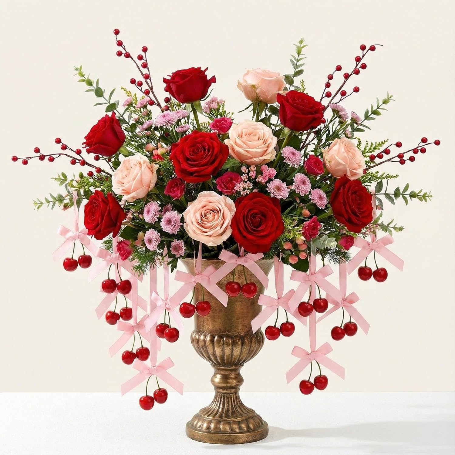 Suncalla 24 Pcs Cherry Party Decorations Cherry Pink Bow Garland Decor Shes The Cherries on Top Party DIY Fruit Hanging Ornaments for Wedding Baby Shower Bachelorette(Pink)