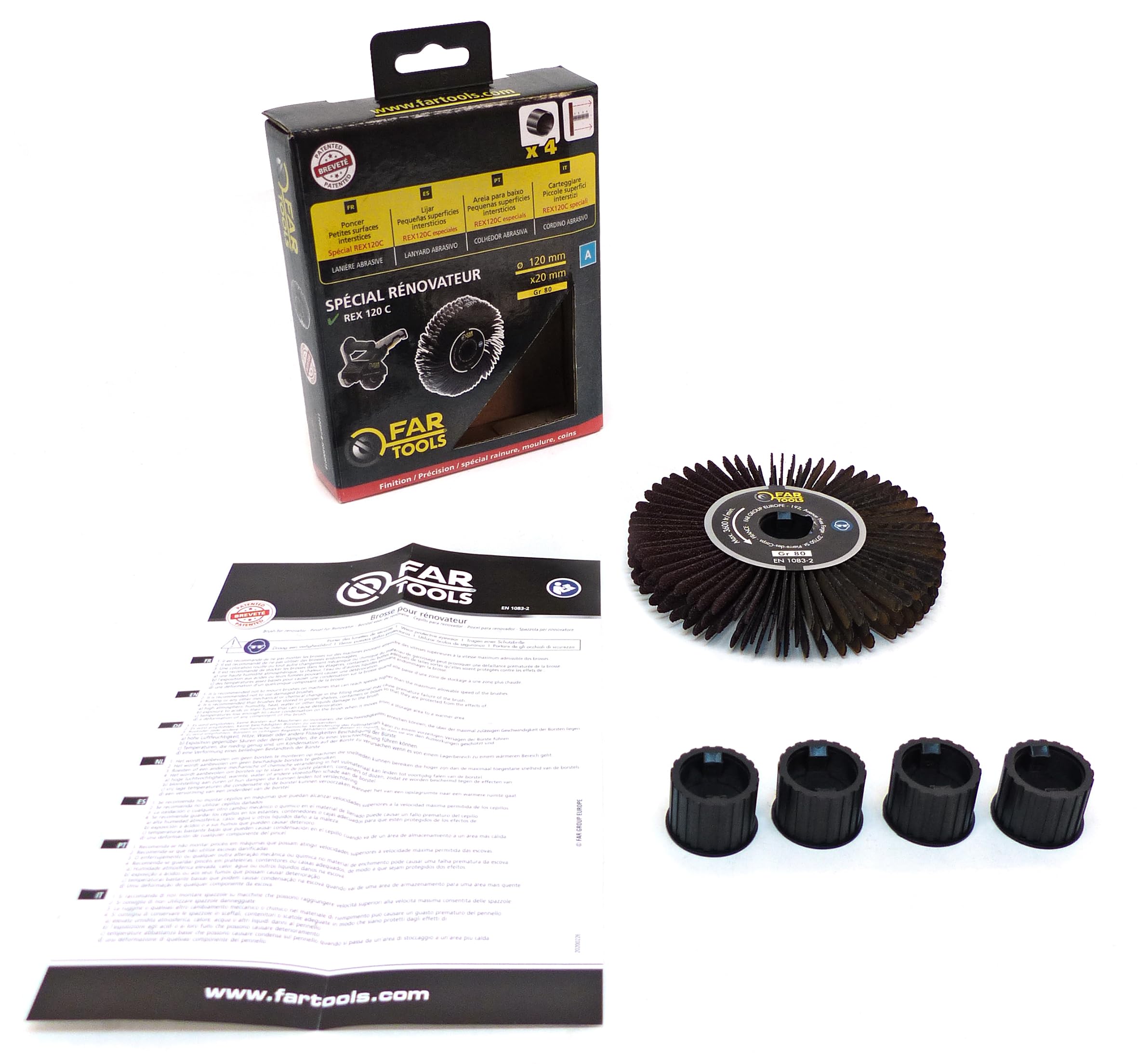 Fartools - Cepillo de precisión con tiras abrasivas, diámetro de 120 mm y 20 mm