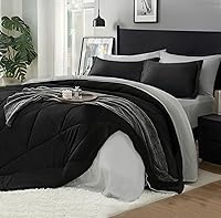 BEDELITE Queen 7-Piece Reversible Black Comforter Set - Ultra Soft Microfiber Bed in a Bag with Sheets, Shams, All-Season Cozy Bedding