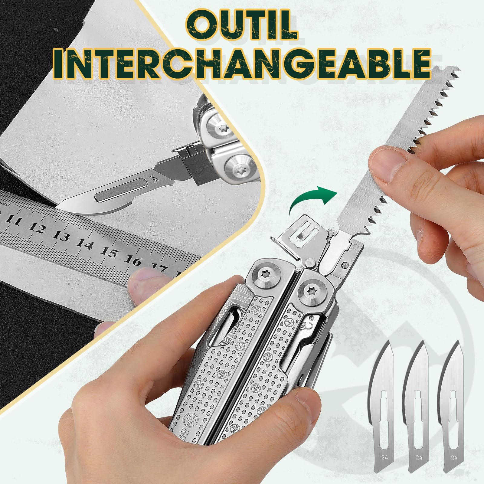 Multper Pince Multifonctions, Idee Cadeau Homme, Multitool, Outil Multifonction avec Couteau Damas, Tournevis, Ciseaux, Cadeaux Anniversaire Homme, Cadeau Fete des Peres