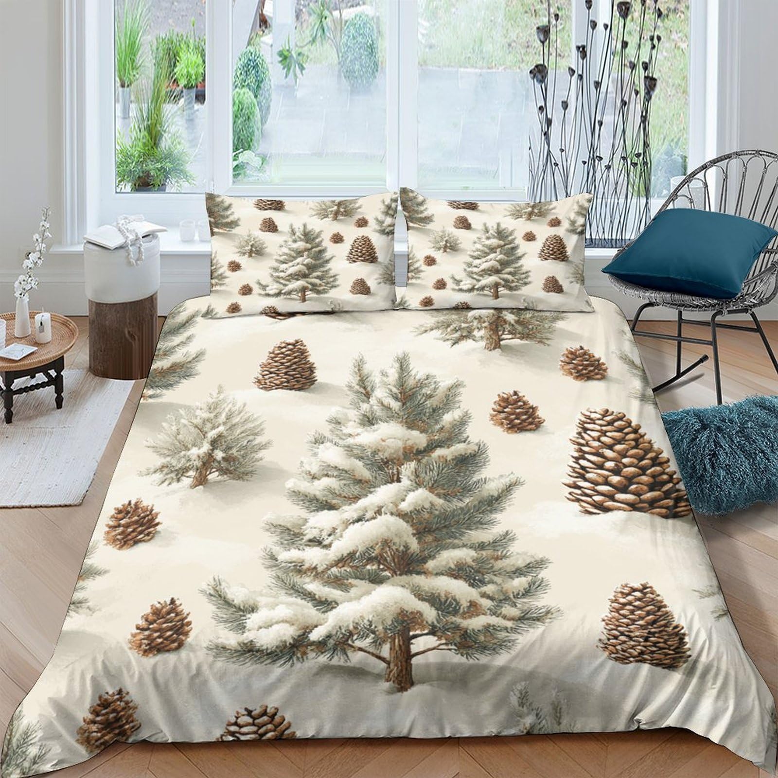 Ctjqhvkz Style-3 3D Printed Snow Pine Fitted Sheet Microfiber Soft Breathable Pinecone Mattress Cover For Bedroom Guestroom Decor Single（135X200cm）