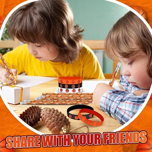 Miniatura 7 de Sabary Juego de 48 pulseras de silicona para lápices deportivos, juego de pulseras de goma de madera para estudiantes, escuela, aula, regalos de