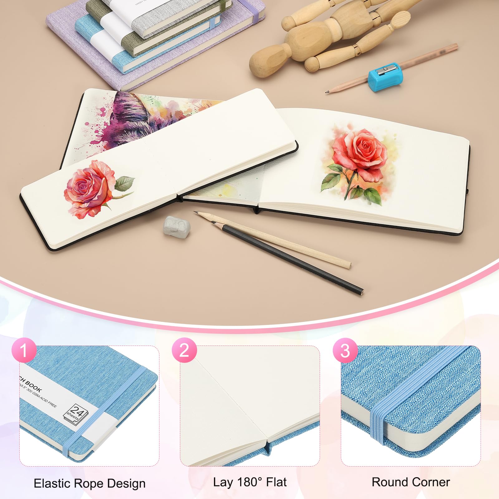 Joibabe Watercolor Journal - 8x5" Cold Press 200gsm Acid-Free Paper With Hardcover