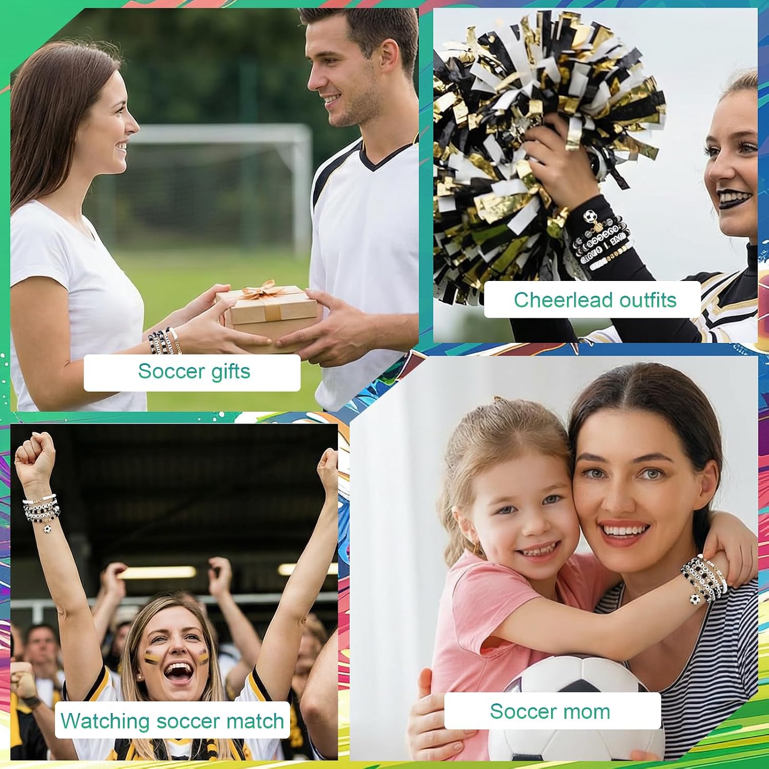 1 Set Soccer Bracelets, Soccer Accessories for Girls, 5PCS Stretchable Stackable Football Bracelets Team Game Day Accessories for Coaches Fans Gifts Sports Party Favors