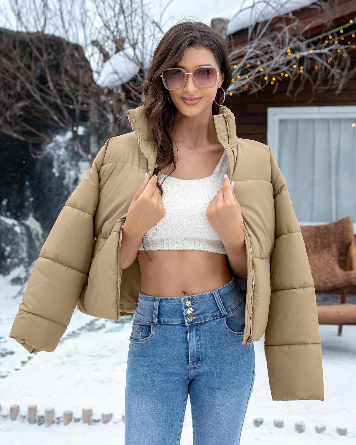 Women's Winter Quilted Jackets Casual Long Sleeve Puffer Coat Padded Outwear with Pockets - Image 5