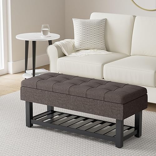 Miniatura 14 de SIMPLIHOME Saxon - Banco otomano rectangular de transición de 43 pulgadas de ancho en tela de aspecto de lino gris paloma, montado para la sala de