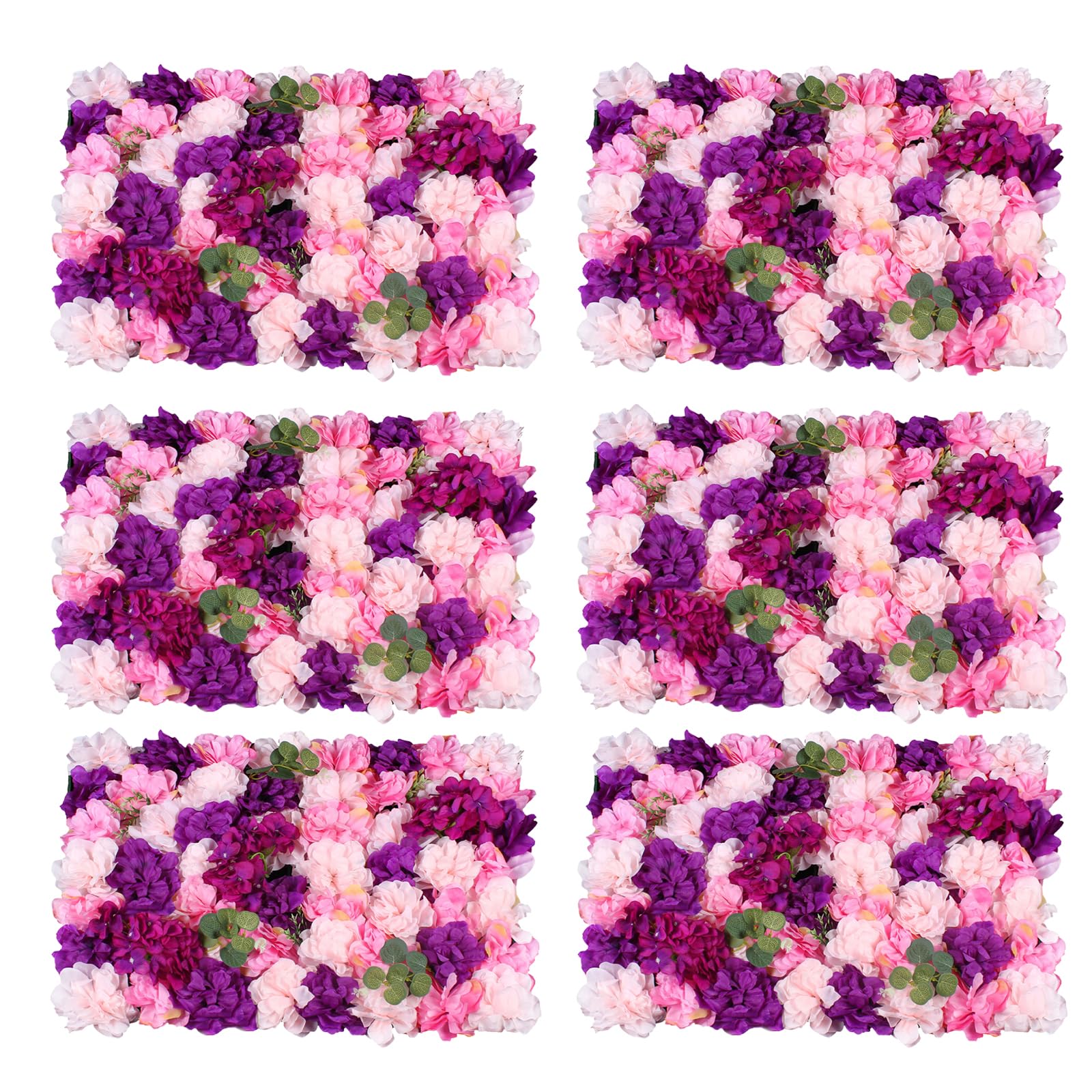 Levkitch Pink Purple Dali+Hydrangea+Eucalyptus 6Pcs Flower Wall Panel 60 * 40Cm Pink Purple Dahlia,Hydrangea,Eucalyptus,Artificial Flower Faux Floral Background Wall Backdrop (Pink Purple Dali+Hydrangea+Eucalyptus)