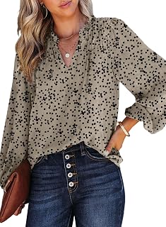 Dokotoo Women's Casual V Neck Alicia Floral Print Smocked Long Sleeve Chiffon Blouses Bohemian Top Shirts