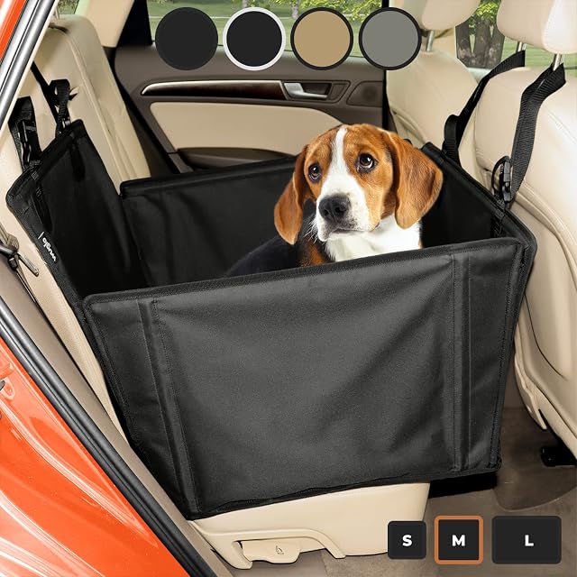Wuglo Extra Stable Dog Car Seat - Reinforced Car Dog Seat for Medium-Sized Dogs with 4 Fastening Straps - Robust and Waterproof Pet Car Seat for the Back Seat of the Car (M Size, Black)
